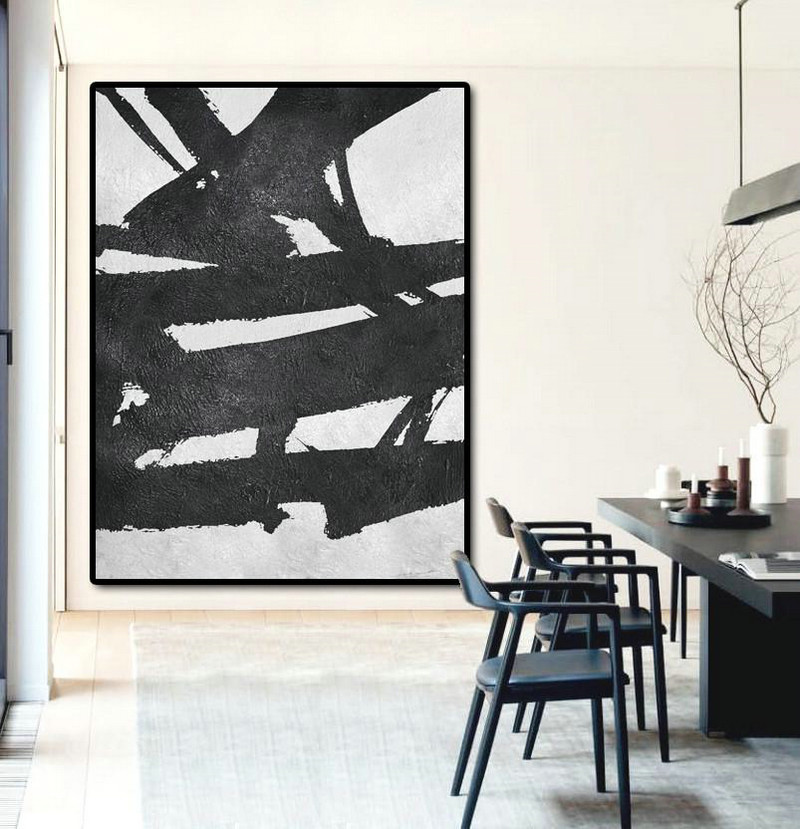 Abstract Painting Extra Large Canvas Art,Black And White Minimal Painting On Canvas - Contemporary Abstract Painting